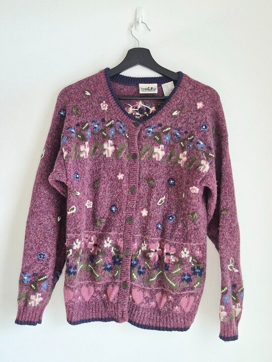 Northern Reflections Sweaters - Northern Reflections Vintage Wool Floral Embroidered Cardigan Sweater L/G
